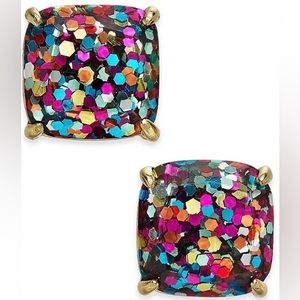 Kate Spade glitter crystal square stud earrings.